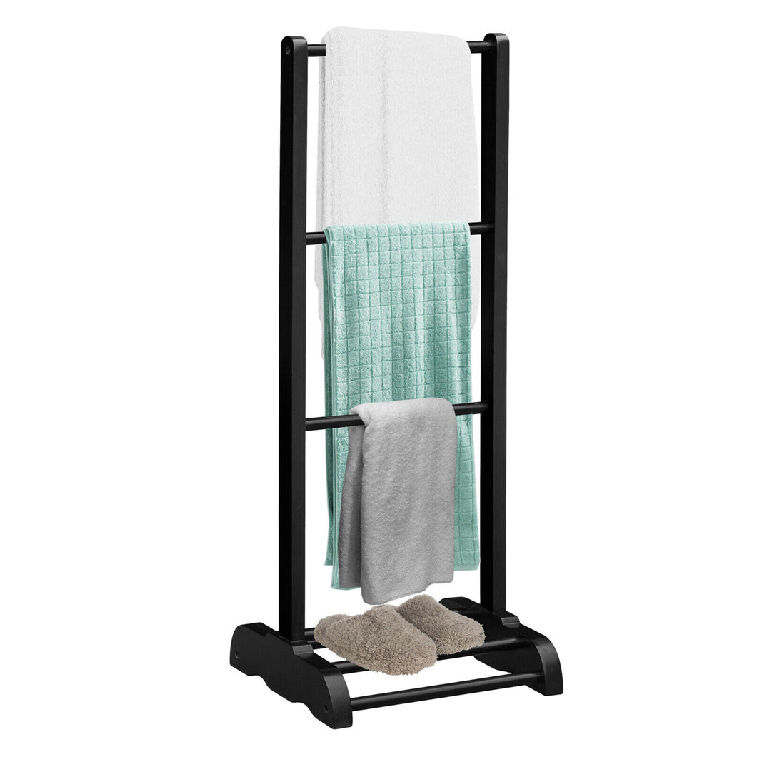 Gymax 3-Bar Acacia Wood Towel Rack Freestanding Bathroom w/ Bottom Storage Shelf