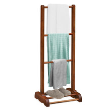 Load image into Gallery viewer, Gymax 3-Bar Acacia Wood Towel Rack Freestanding Bathroom w/ Bottom Storage Shelf
