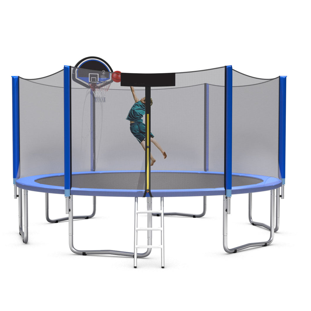 Gymax 12/14/15/16ft Trampoline w/ Safety Enclosure Net Ladder Basketball Hoop