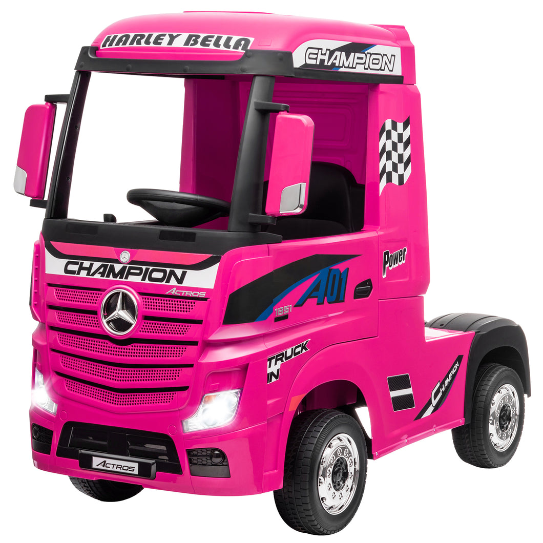 Gymax 12V Electric Kids Ride on Car Mercedes Benz Actros w/ 2.4G Remote Control Pink