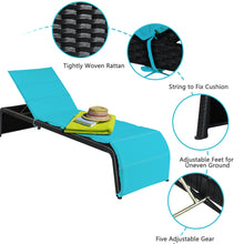 Load image into Gallery viewer, Gymax Set of 2 Adjustable Rattan Patio Recliner Chaise Lounge Chair w/ Turquoise Cushion
