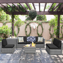 Load image into Gallery viewer, Gymax 8PCS Patio Rattan Sofa Sectional Conversation Furniture Set w/ Black Cushion
