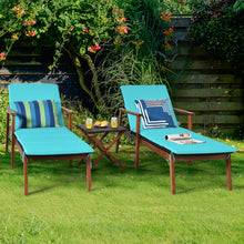 Load image into Gallery viewer, Gymax 3PCS Outdoor Patio Lounge Chair Set w/ Folding Table Turquoise Cushion
