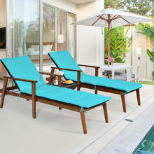 Load image into Gallery viewer, Gymax 3PCS Outdoor Patio Lounge Chair Set w/ Folding Table Turquoise Cushion
