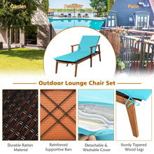 Load image into Gallery viewer, Gymax 3PCS Outdoor Patio Lounge Chair Set w/ Folding Table Turquoise Cushion

