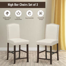 Load image into Gallery viewer, Gymax Set of 2 Fabric Barstools Nail Head Trim Counter Height Dining Side Chairs Beige

