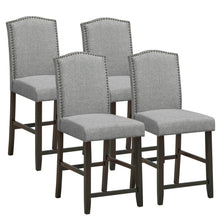 Load image into Gallery viewer, Gymax Set of 4 Fabric Barstools Nail Head Trim Counter Height Dining Side Chairs Grey
