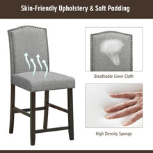 Load image into Gallery viewer, Gymax Set of 4 Fabric Barstools Nail Head Trim Counter Height Dining Side Chairs Grey
