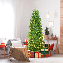 Load image into Gallery viewer, Gymax 6 ft Pre-lit Pencil Christmas Tree Hinged Fir Tree Holiday Decor w/ LED Lights
