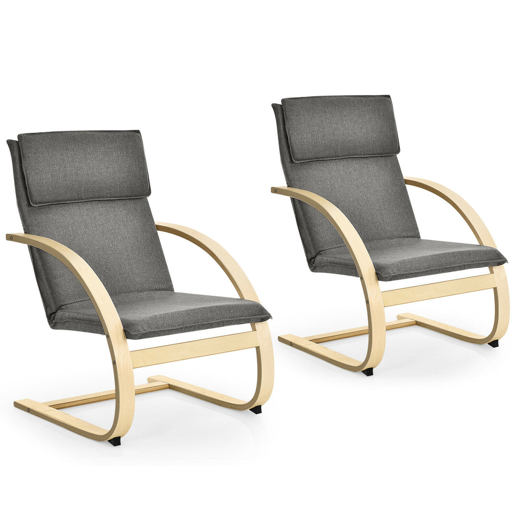 Gymax Set of 2 Bentwood Lounge Chair Fabric Upholstered Accent Leisure Armchair Gray