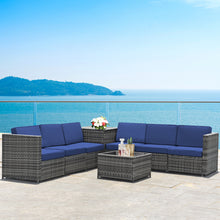 Load image into Gallery viewer, Gymax 8PCS Patio Rattan Sofa Sectional Conversation Furniture Set w/ Navy Cushion
