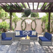 Load image into Gallery viewer, Gymax 8PCS Patio Rattan Sofa Sectional Conversation Furniture Set w/ Navy Cushion
