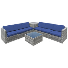 Load image into Gallery viewer, Gymax 8PCS Patio Rattan Sofa Sectional Conversation Furniture Set w/ Navy Cushion
