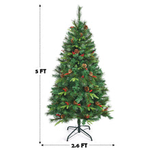 Load image into Gallery viewer, Gymax 5 ft Pre-lit Hinged Christmas Tree Holiday Decor w/ LED Lights Metal Stand
