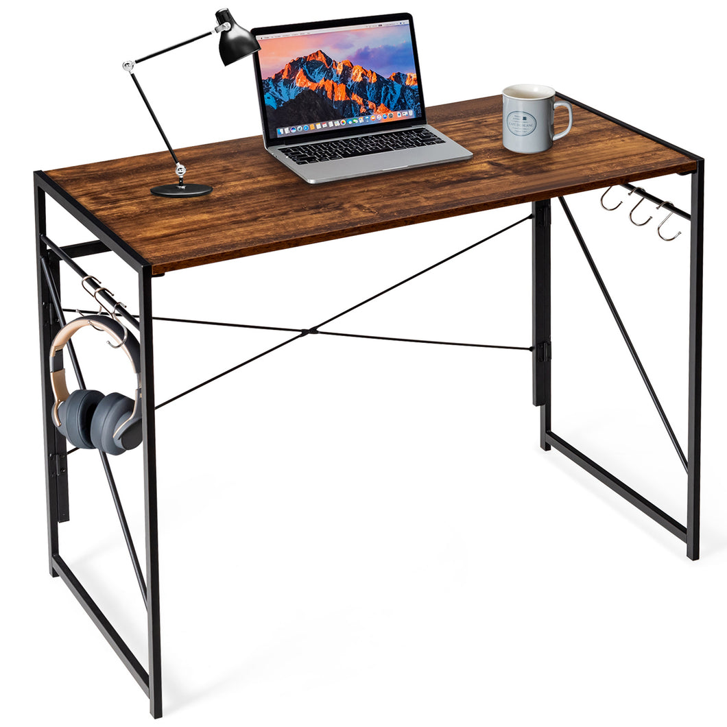 Gymax Folding Computer Desk Writing Study Desk Home Office w/ 6 Hooks