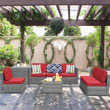 Load image into Gallery viewer, Gymax 8PCS Patio Rattan Sofa Sectional Conversation Furniture Set w/ Red Cushion
