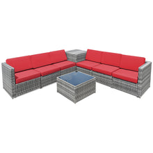 Load image into Gallery viewer, Gymax 8PCS Patio Rattan Sofa Sectional Conversation Furniture Set w/ Red Cushion
