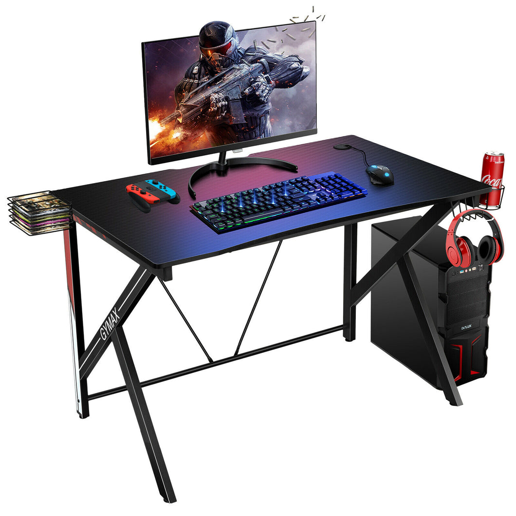 Gymax K-Shaped Computer Gaming Desk 45?¡ãRacing Desk w/Cup Headphone Holder & Game Storage