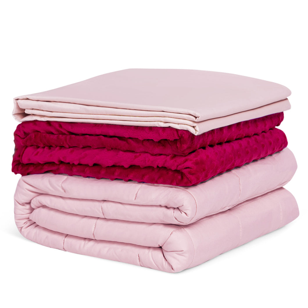 Gymax 10lbs Heavy Weighted Blanket 3 Piece Set w/Hot & Cold Duvet Covers 41''x60'' Pink