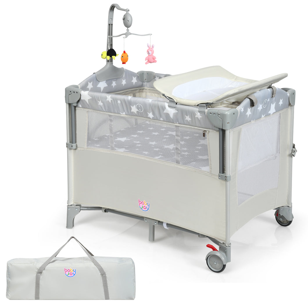 Gymax 5-in-1 Baby Beside Sleeper Bassinet Portable Crib Playard w/Diaper Changer