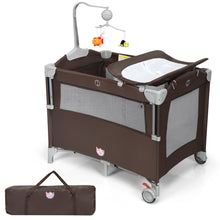 Load image into Gallery viewer, Gymax 5-in-1 Baby Beside Sleeper Bassinet Portable Crib Playard w/Diaper Changer Brown
