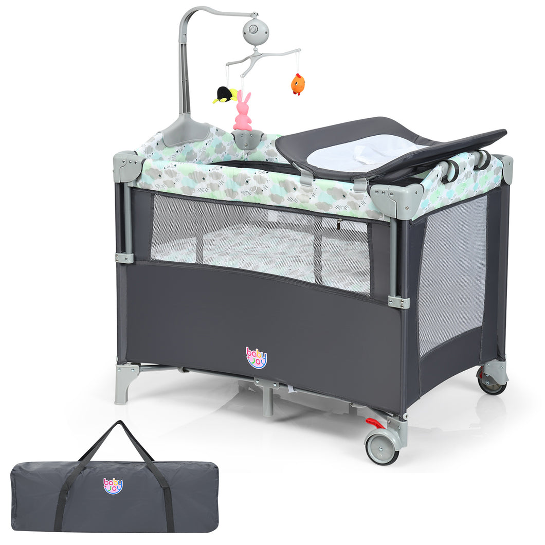 Gymax 5-in-1 Baby Beside Sleeper Bassinet Portable Crib Playard w/Diaper Changer Gray