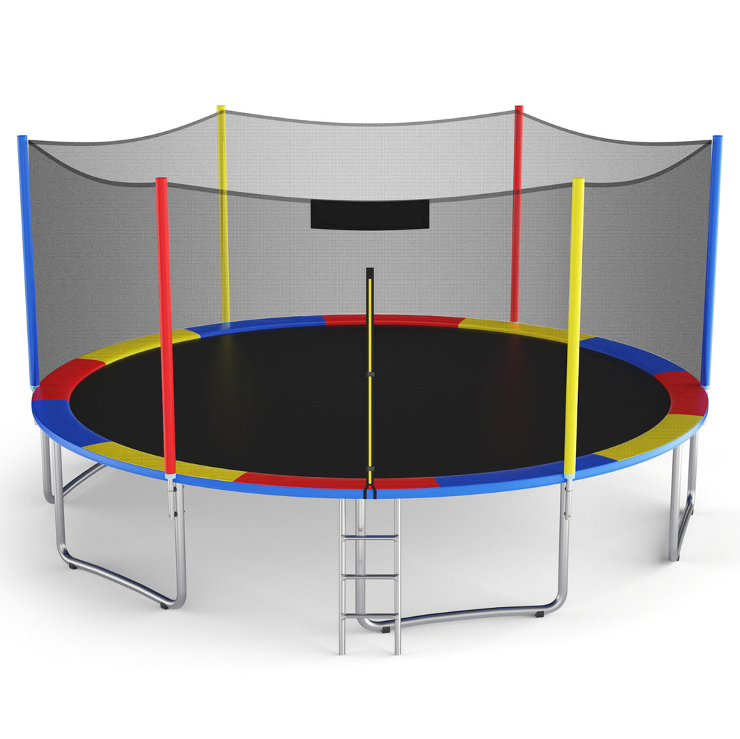 Gymax 12/14/15/16 Ft Multicolored Trampoline Recreational Exercise w/ Safety Net Ladder