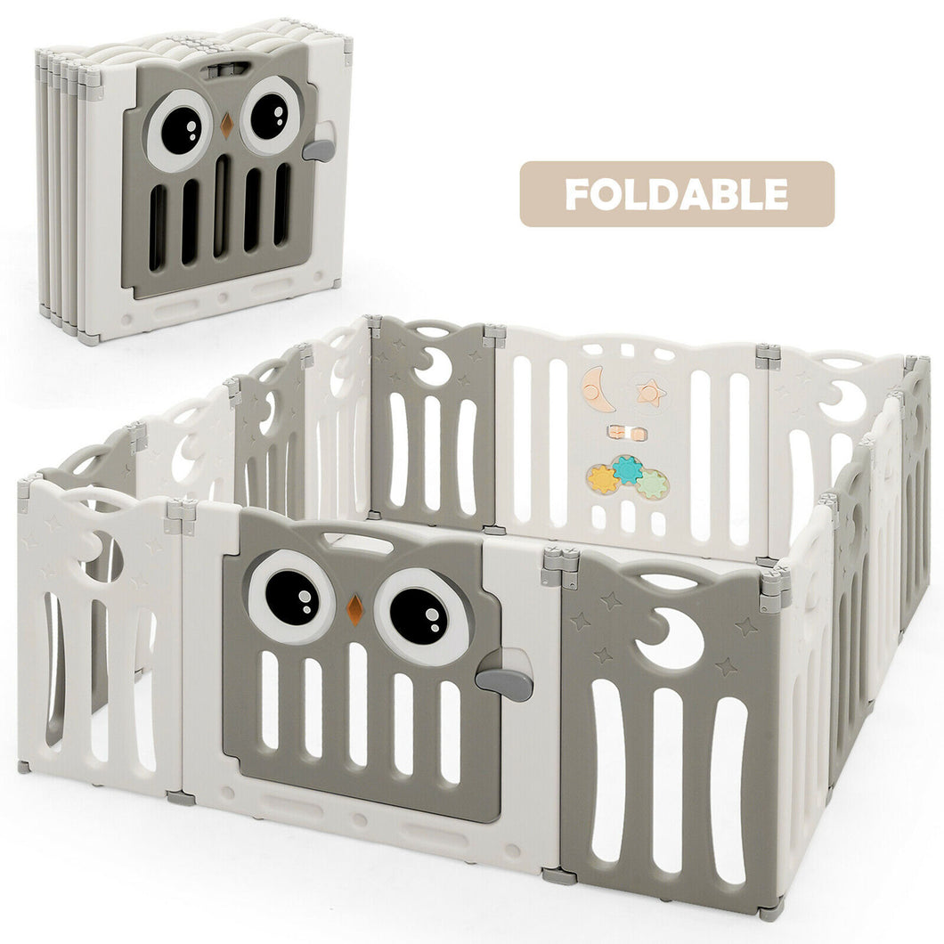 Gymax 14-Panel Baby Playpen Kids Activity Center Foldable Play Yard w/ Lock Door