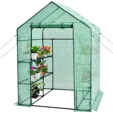 Load image into Gallery viewer, Gymax Walk-in Greenhouse 56''x56''x77'' Gardening w/Observation Windows 2 Tier 8 Shelves
