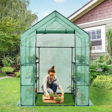 Load image into Gallery viewer, Gymax Walk-in Greenhouse 56''x56''x77'' Gardening w/Observation Windows 2 Tier 8 Shelves
