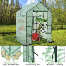 Load image into Gallery viewer, Gymax Walk-in Greenhouse 56''x56''x77'' Gardening w/Observation Windows 2 Tier 8 Shelves
