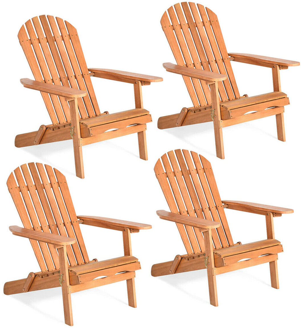 Gymax 4 PCS Eucalyptus Adirondack Chair Foldable Outdoor Wood Lounger Chair Natural