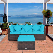 Load image into Gallery viewer, Gymax 4PCS Rattan Patio Conversation Furniture Set Yard Outdoor w/ Turquoise Cushion

