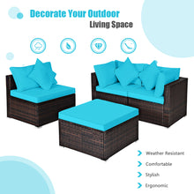 Load image into Gallery viewer, Gymax 4PCS Rattan Patio Conversation Furniture Set Yard Outdoor w/ Turquoise Cushion
