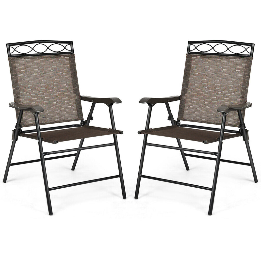 Gymax 2PCS Folding Chairs Patio Garden Outdoor w/ Steel Frame Armrest Footrest