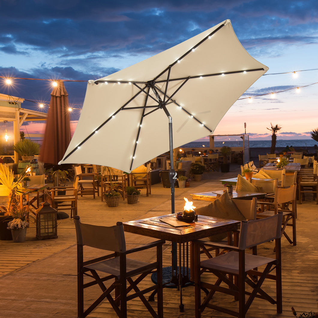 Gymax 9 ft Patio Table Market Umbrella Yard Outdoor w/ Solar LED Lights