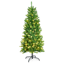 Load image into Gallery viewer, Gymax 5 ft Pre-lit Pencil Christmas Tree Hinged Fir Tree Holiday Decor w/ LED Lights
