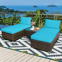 Load image into Gallery viewer, Gymax 5PCS Outdoor Patio Furniture Set w/ Coffee Table Ottoman Turquoise Cushion
