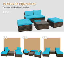 Load image into Gallery viewer, Gymax 5PCS Outdoor Patio Furniture Set w/ Coffee Table Ottoman Turquoise Cushion
