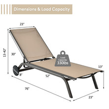 Load image into Gallery viewer, Gymax Set of 2 Patio Chaise Lounge Chair Aluminum Adjustable Recliner w/ Wheels Brown

