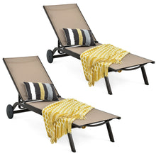 Load image into Gallery viewer, Gymax Set of 2 Patio Chaise Lounge Chair Aluminum Adjustable Recliner w/ Wheels Brown
