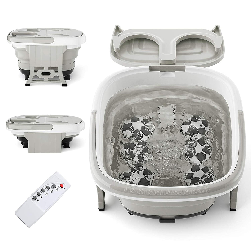 Gymax Portable Folding Foot Bath Spa Massager w/ Remote Control Timer Gray