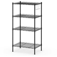 Load image into Gallery viewer, Gymax 4-Wire Shelving Metal Storage Rack Adjustable Shelves w/Removable Hooks Black/Silver
