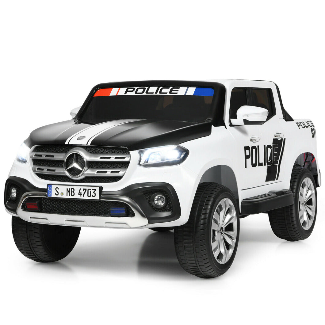 Gymax 12V 2-Seater Kids Ride On Police Car Licensed Mercedes Benz X Class RC w/ Trunk