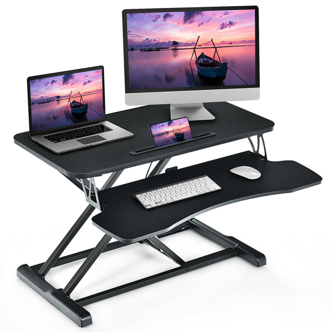 Gymax Standing Desk Converter Adjustable Sit to Stand Desk Riser w/ Keyboard Tray