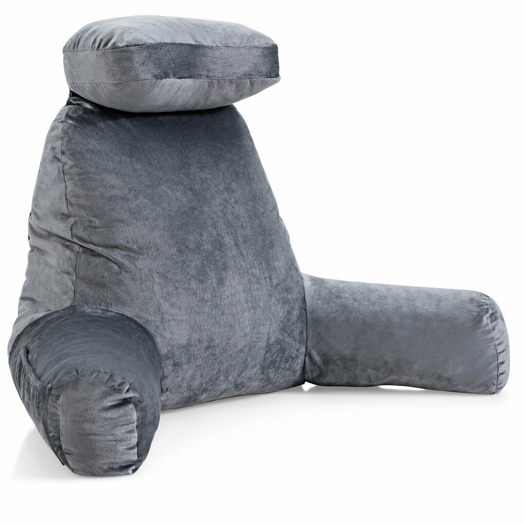 Gymax Reading Pillow TV Bed Rest Memory Foam with Arms Rests Neck Roll Back Support