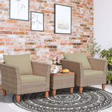 Load image into Gallery viewer, Gymax 3PCS Patio Cushioned Conversation Furniture Set w/ Wooden Table Top &amp; Feet
