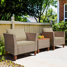 Load image into Gallery viewer, Gymax 3PCS Patio Cushioned Conversation Furniture Set w/ Wooden Table Top &amp; Feet
