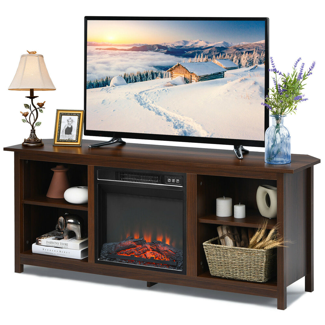 Gymax 58'' 2-Tier Fireplace TV Stand W/18'' Electric Fireplace up to 65'' Coffee