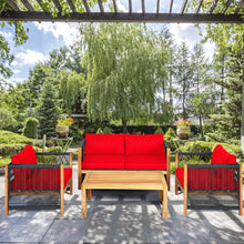 Load image into Gallery viewer, Gymax 4PCS Acacia Wood Outdoor Patio Furniture Conversation Set W/ Red Cushions
